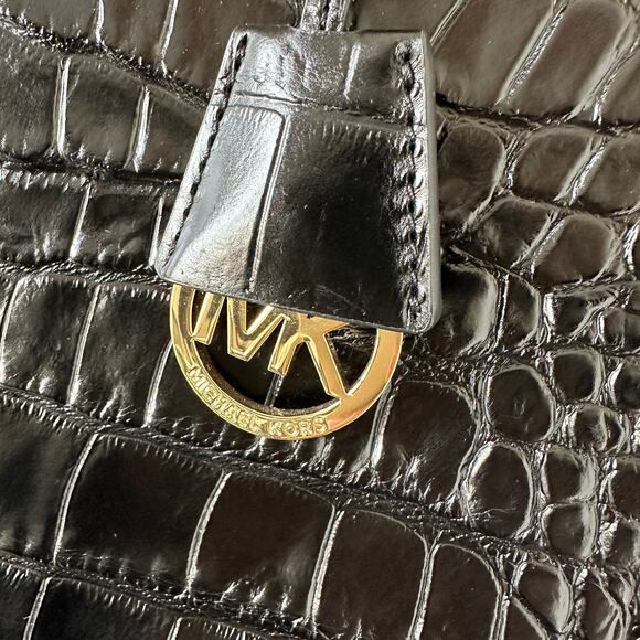 Michael Kors Black Croc Embossed Leather Dillon Tote Crossbody Shoulder Bag - Picture 8 of 15